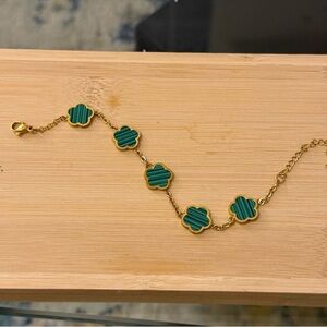 Gold Plated Stainless Steel Green Flower Bracelet